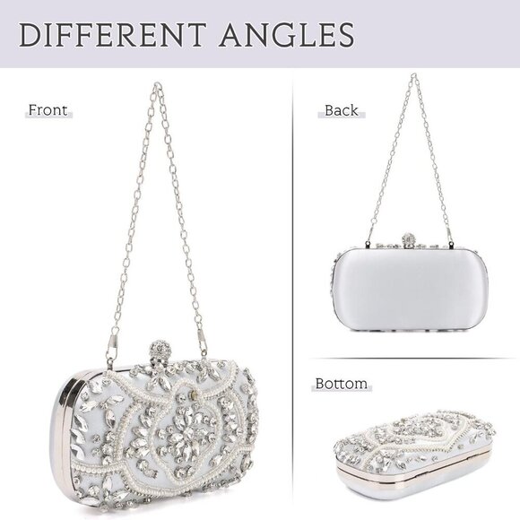 Women Beaded Clutch Evening Bag Fashion Rhinestone Diamond Wedding Handbag Brida - Picture 4 of 8